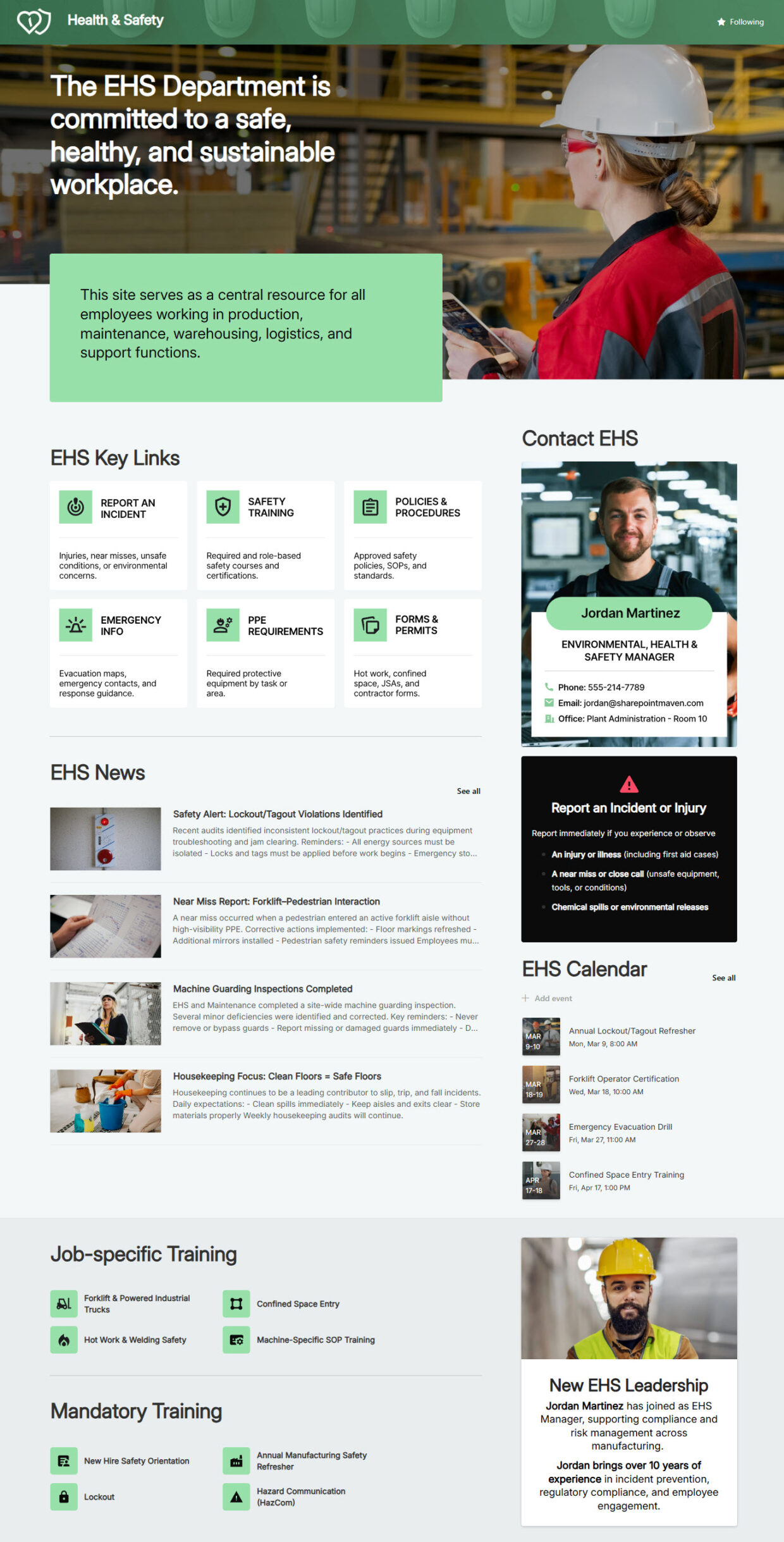 Health & Safety Department Homepage