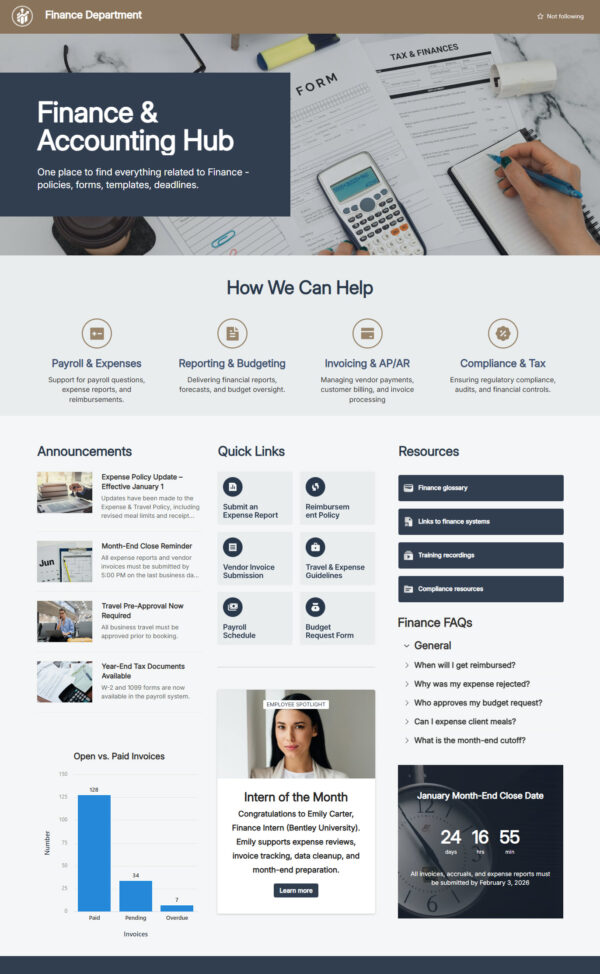Finance Department SharePoint Site Example | LookBook 365