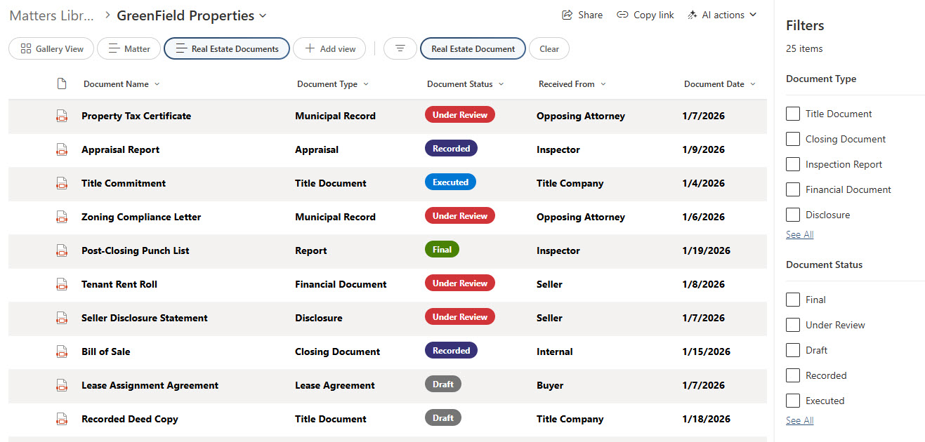 Legal Matters Documents Filtering