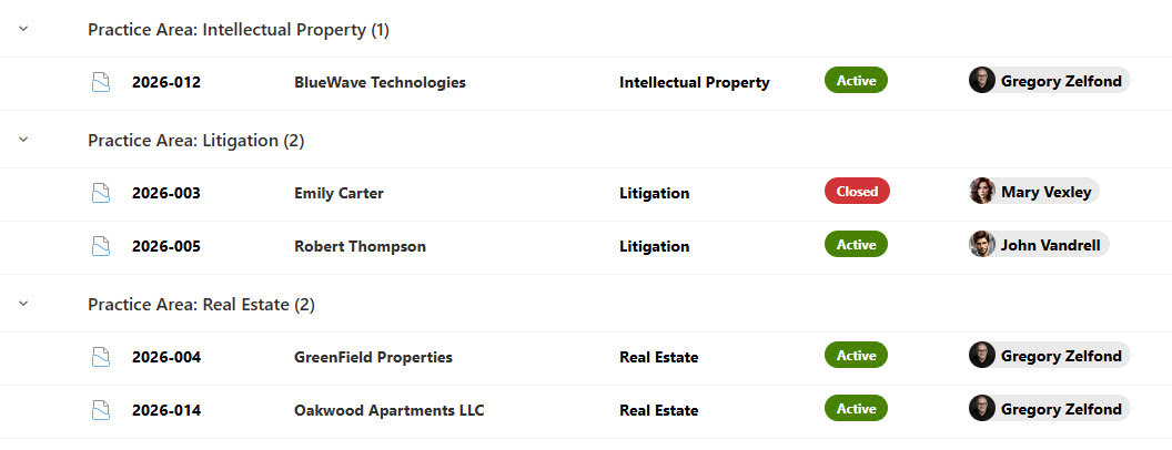 Legal Cases Grouped by Practice Area