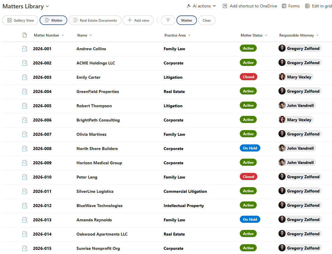 Legal Matters Grid View