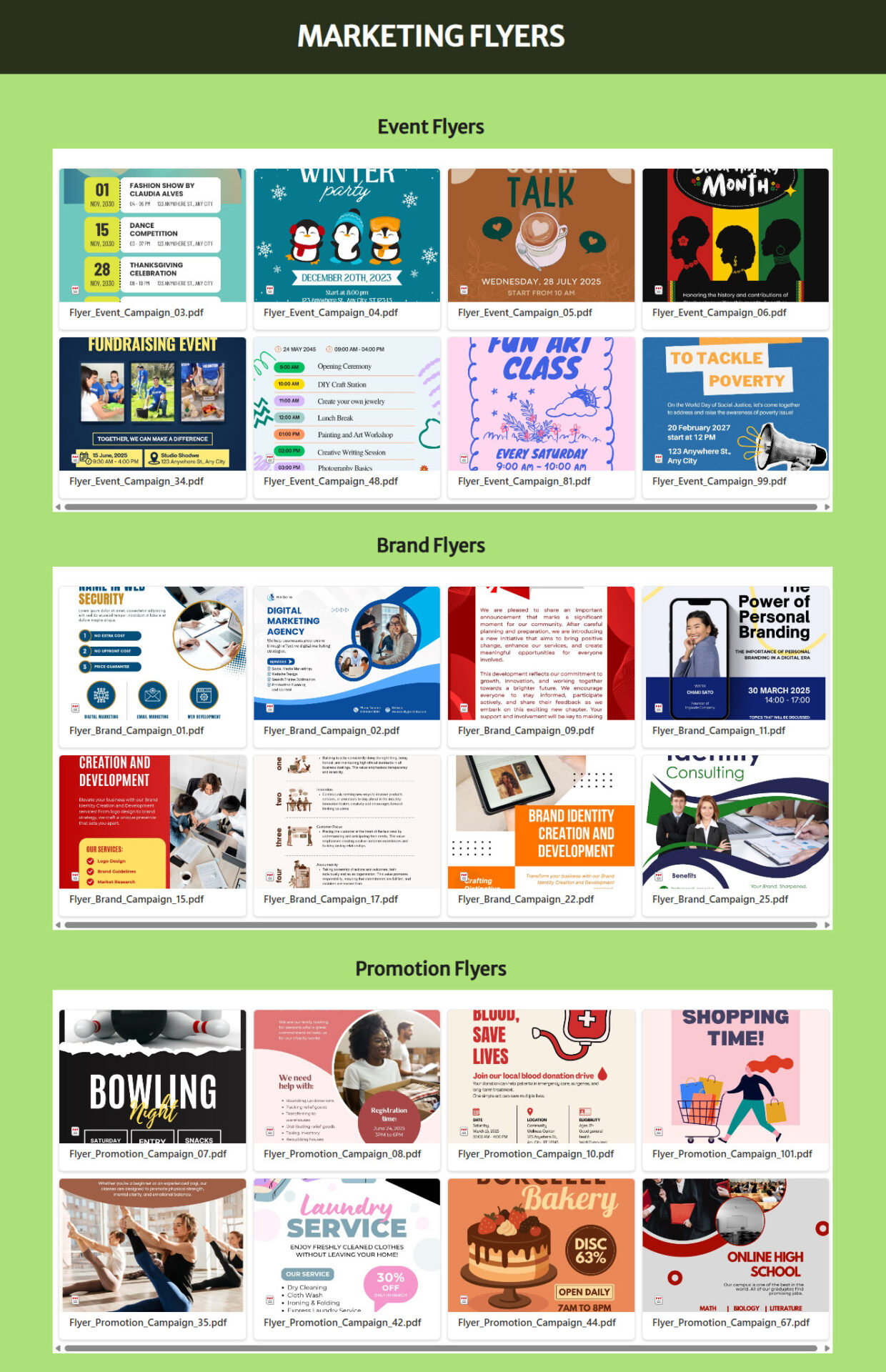 Marketing Flyers Homepage