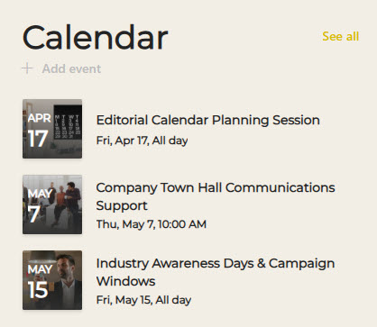 Marketing Department Events Calendar