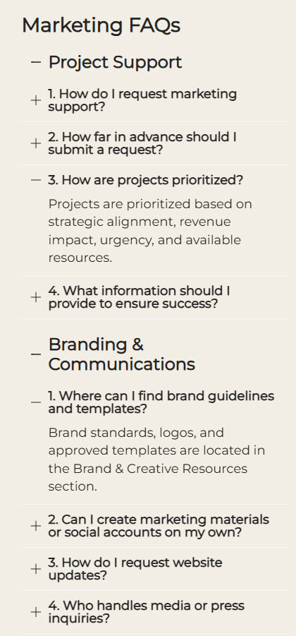 Marketing Department Frequently Asked Questions (FAQ)