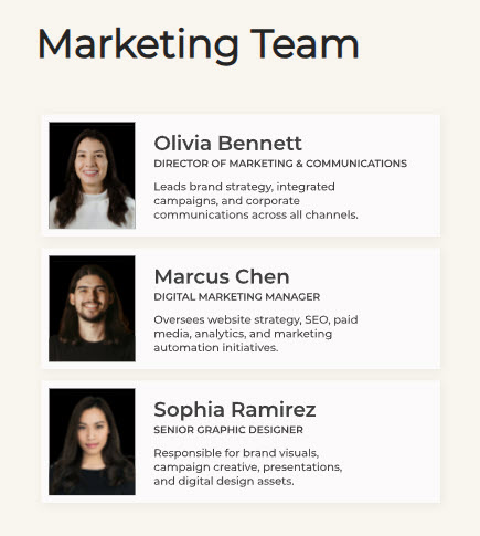 Marketing Department Marketing Team