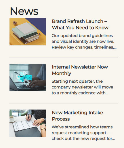 Marketing Department News Section