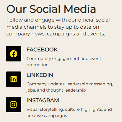 Marketing Department Social Media Channels