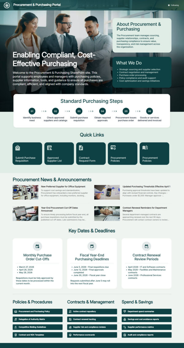 Purchasing Bulletin Examples Procurement & Purchasing SharePoint Example | LookBook 365