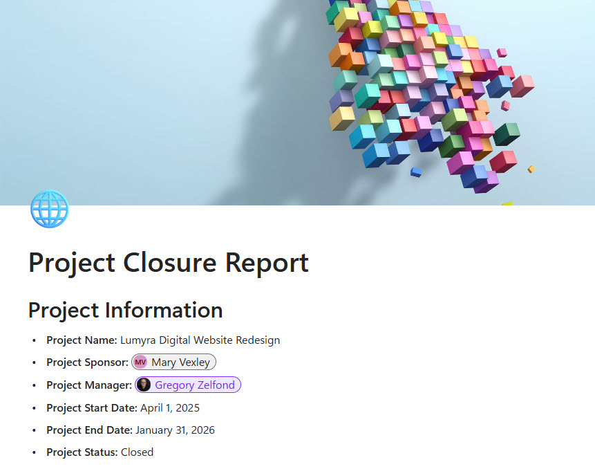 Project Closure Report Summary Section