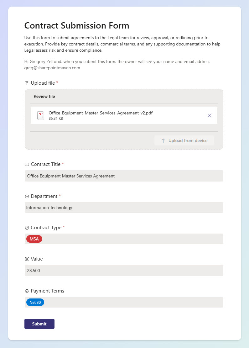 Legal Contract Submission Form