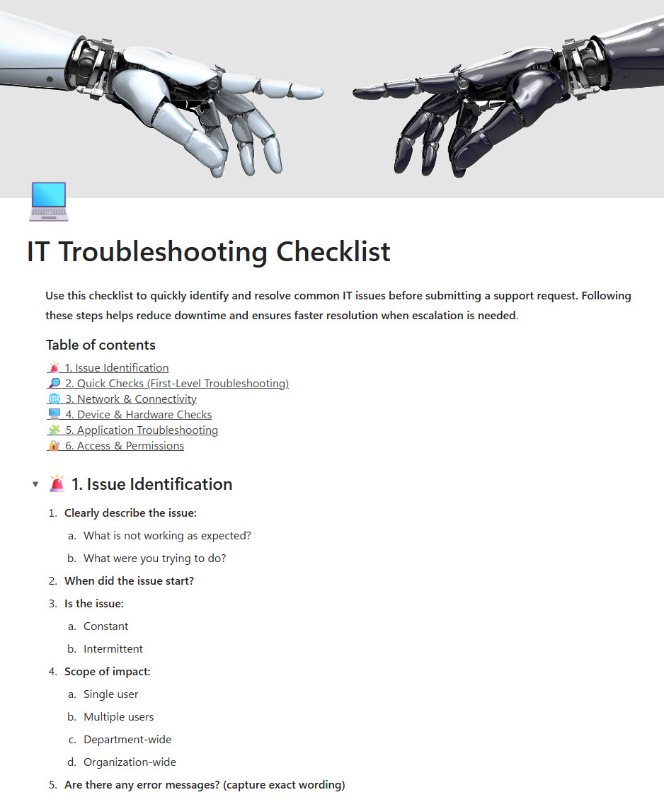 IT Troubleshooting Checklist
