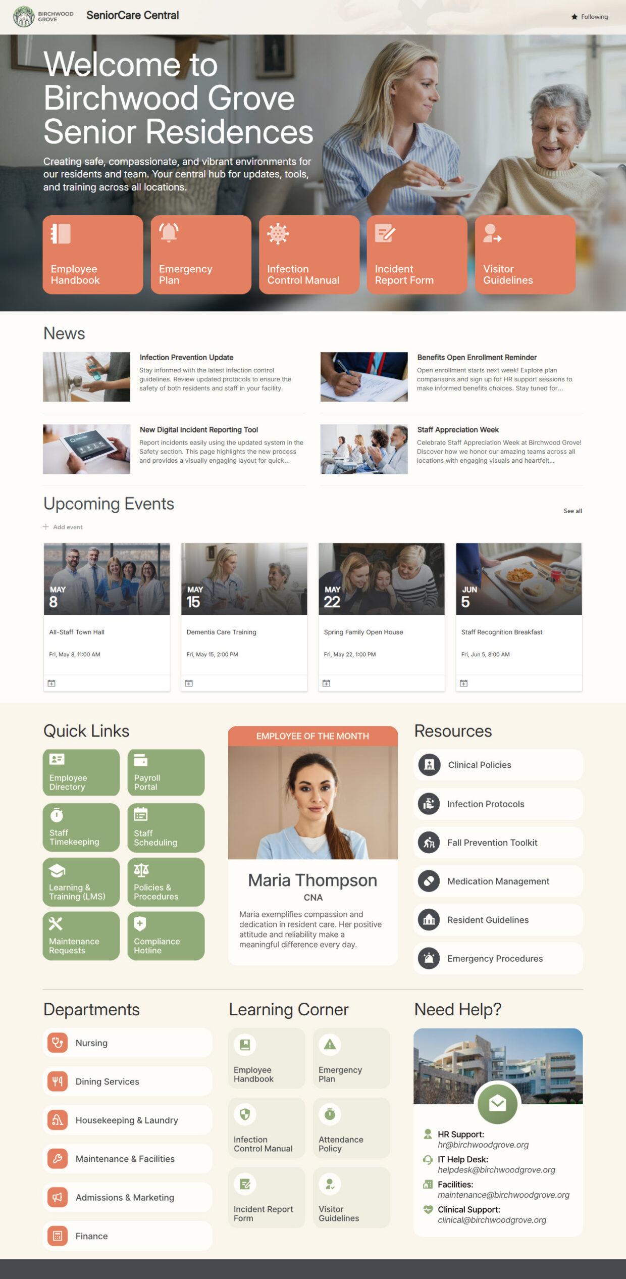 Senior Living Intranet Homepage