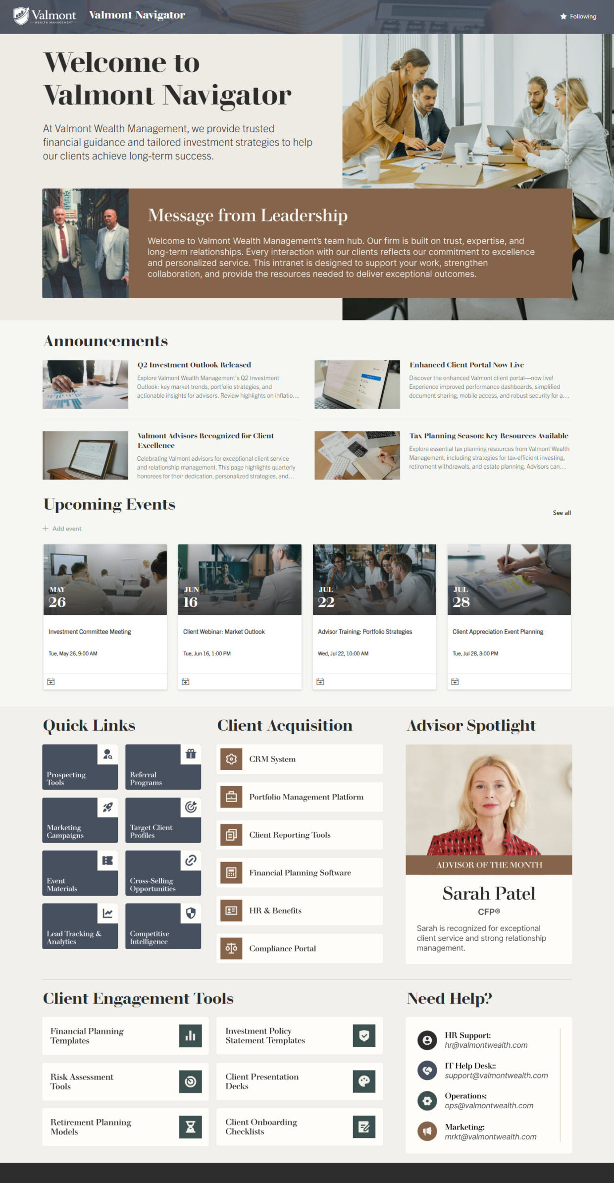 Wealth Management Intranet Homepage