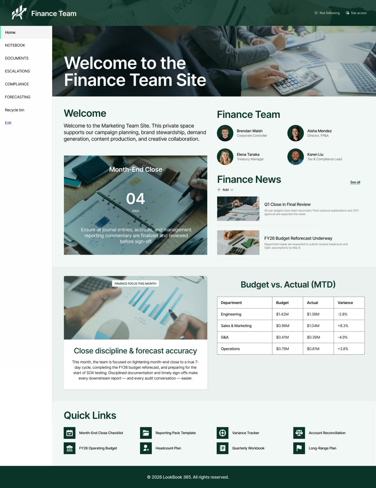 Finance Team Homepage
