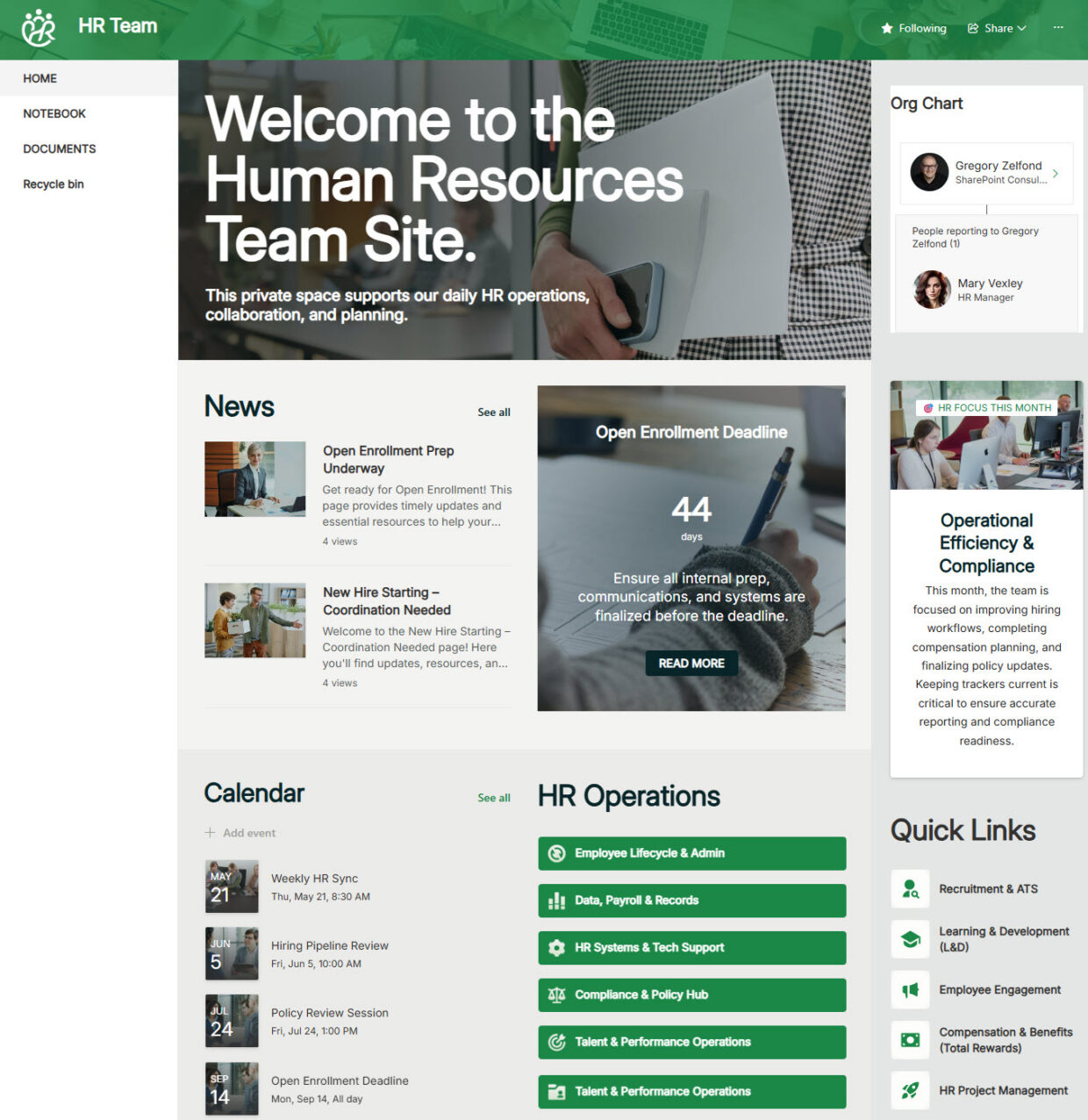 HR Team Site Homepage