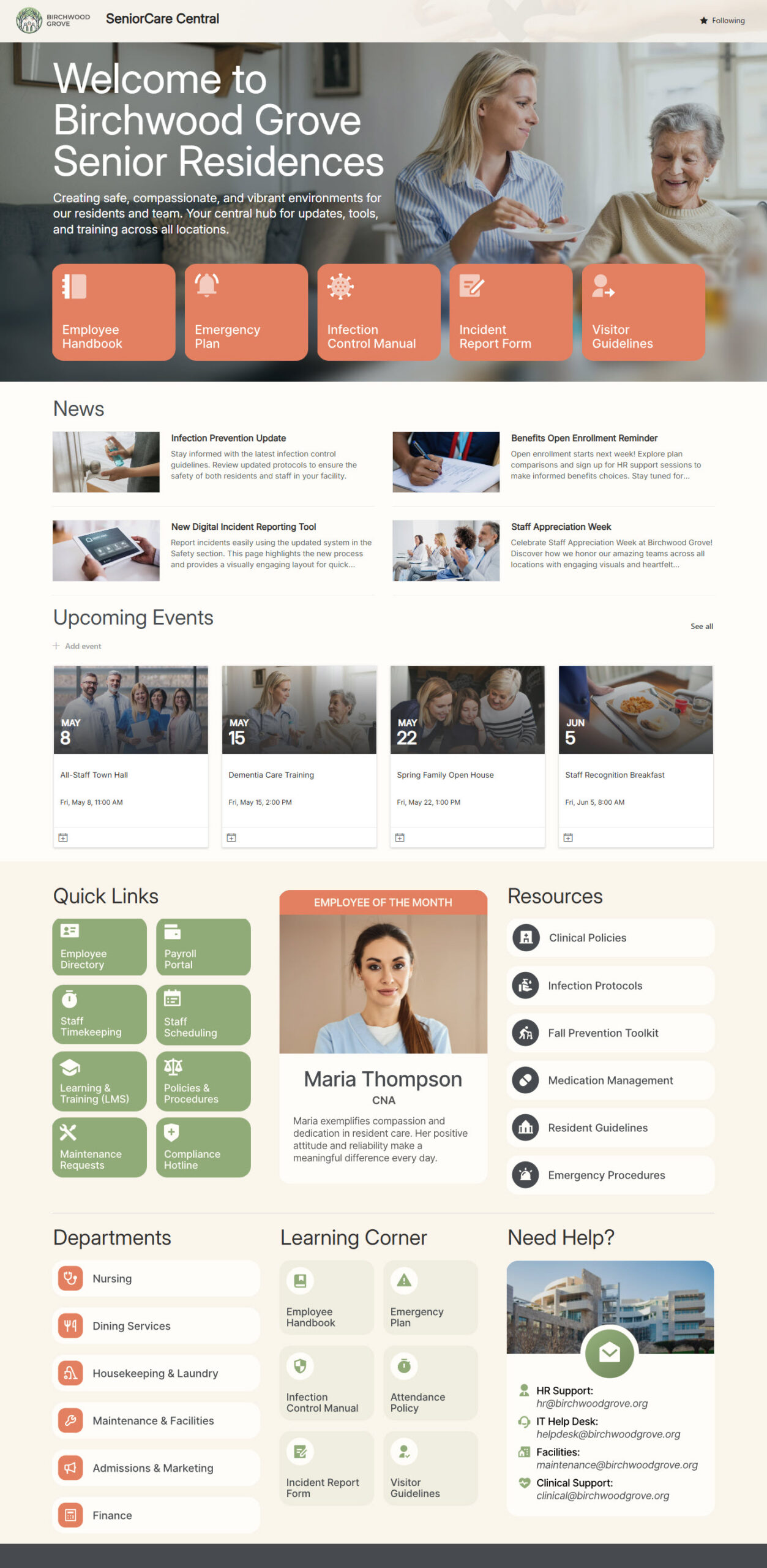 Intranet example with most Important Links at the top