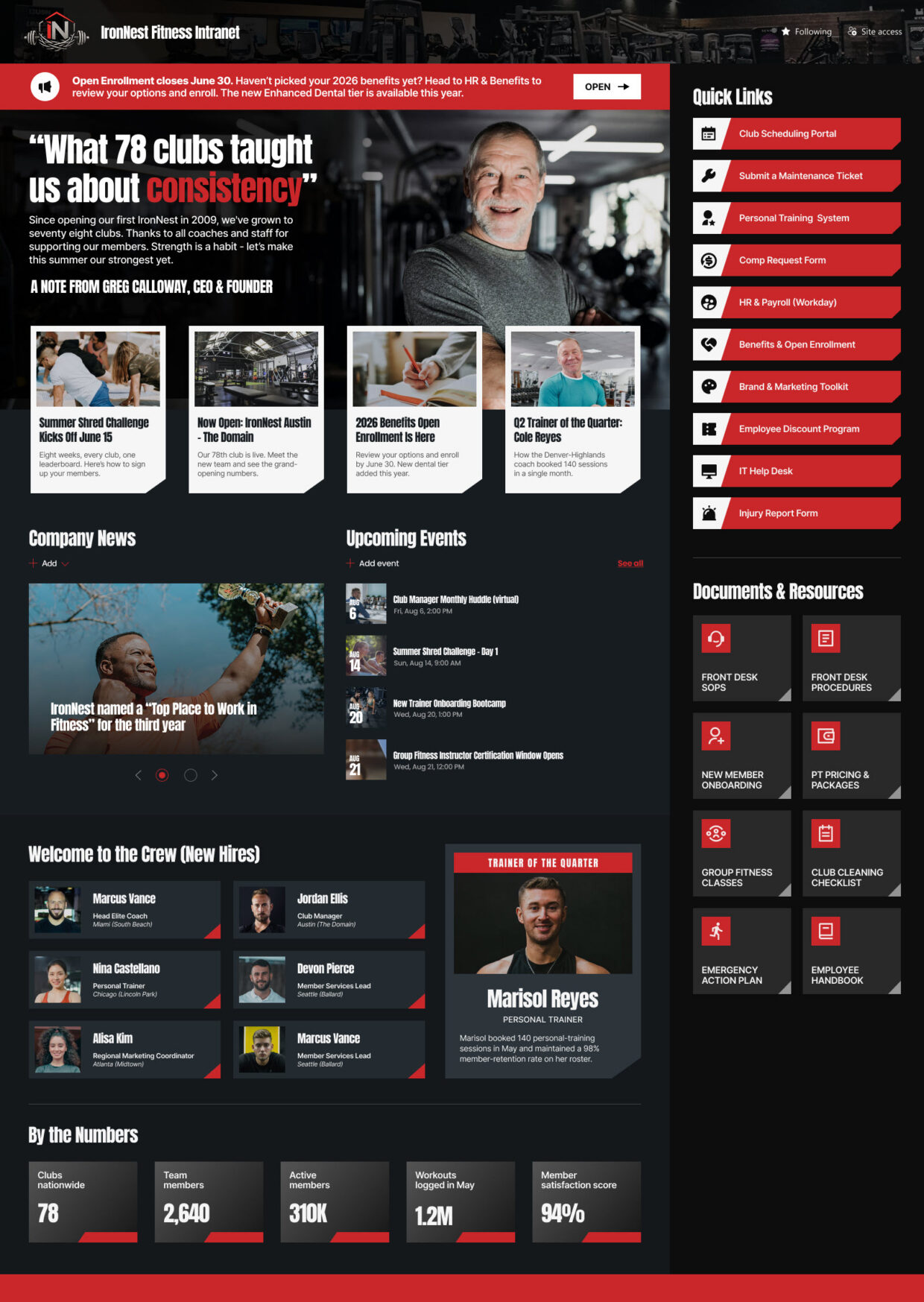 Gym & Fitness Intranet Homepage