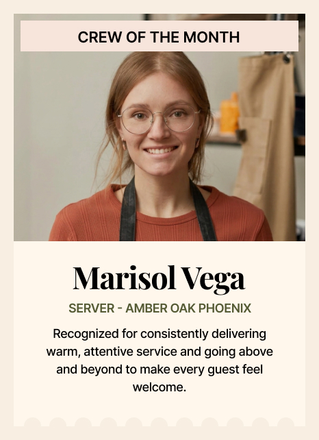 Restaurant Chain Intranet Employee of the Month