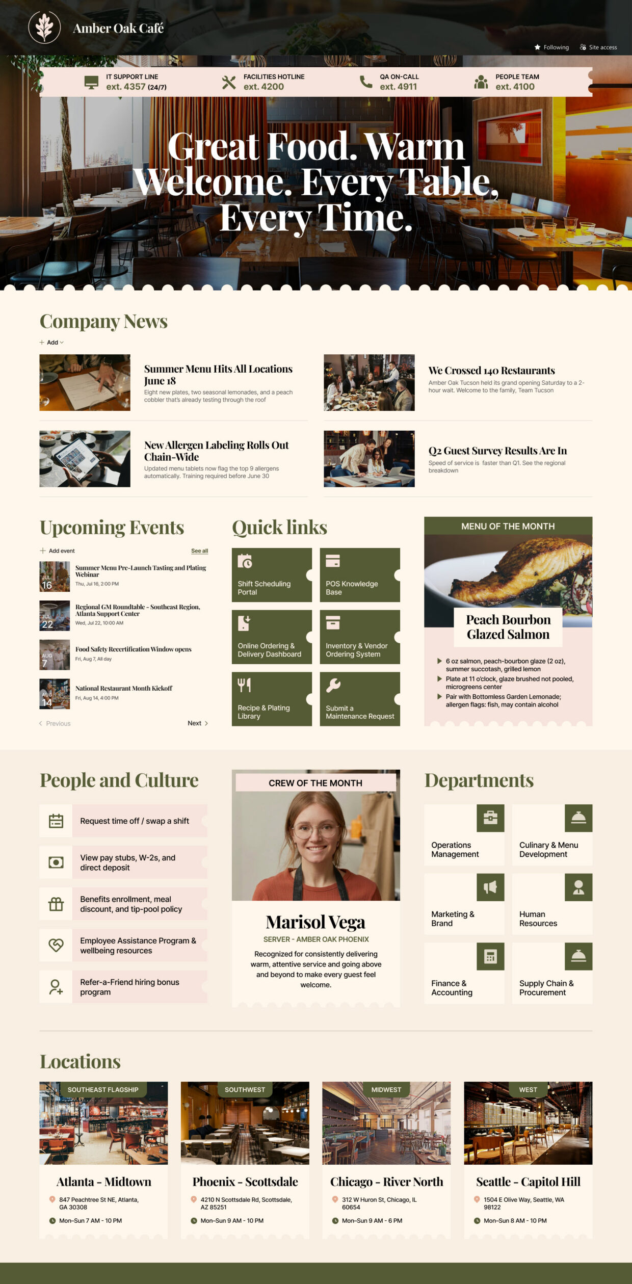 Restaurant Chain Intranet Homepage