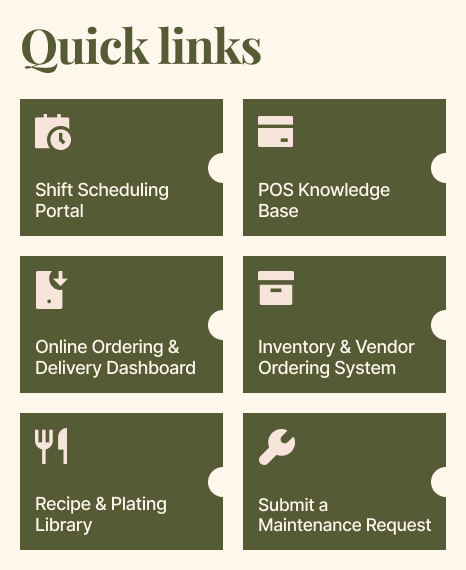 Restaurant Chain Intranet Quick Links