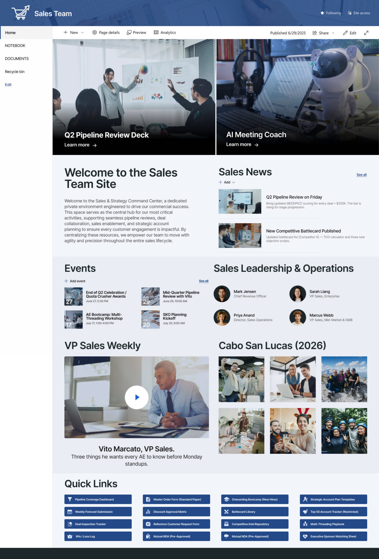 Sales Team Homepage