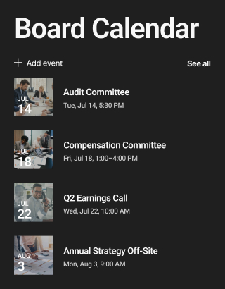 Board of Directors Events Calendar