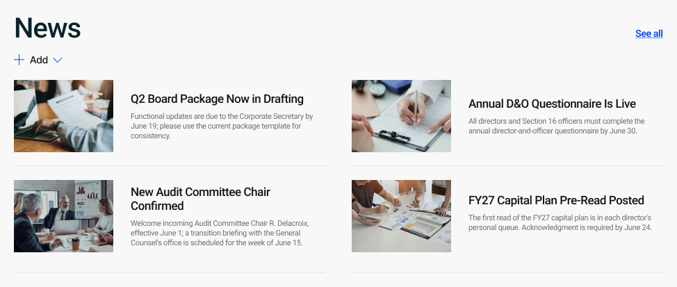 Board of Directors News Section
