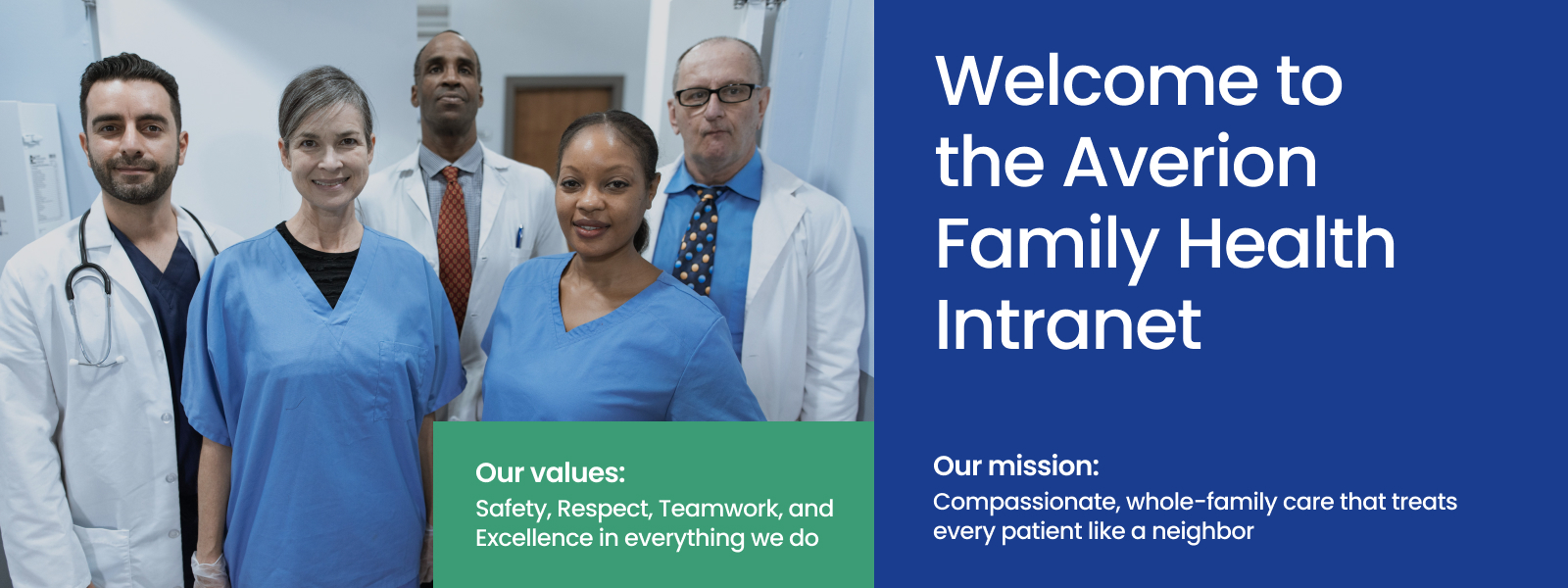 Medical Clinic Intranet Hero with Mission and Values