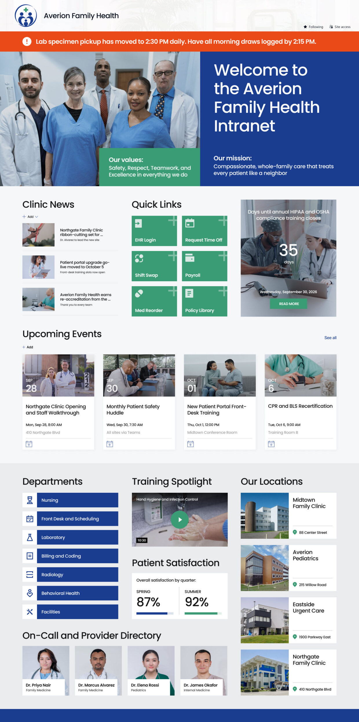 Medical Clinic Intranet Homepage