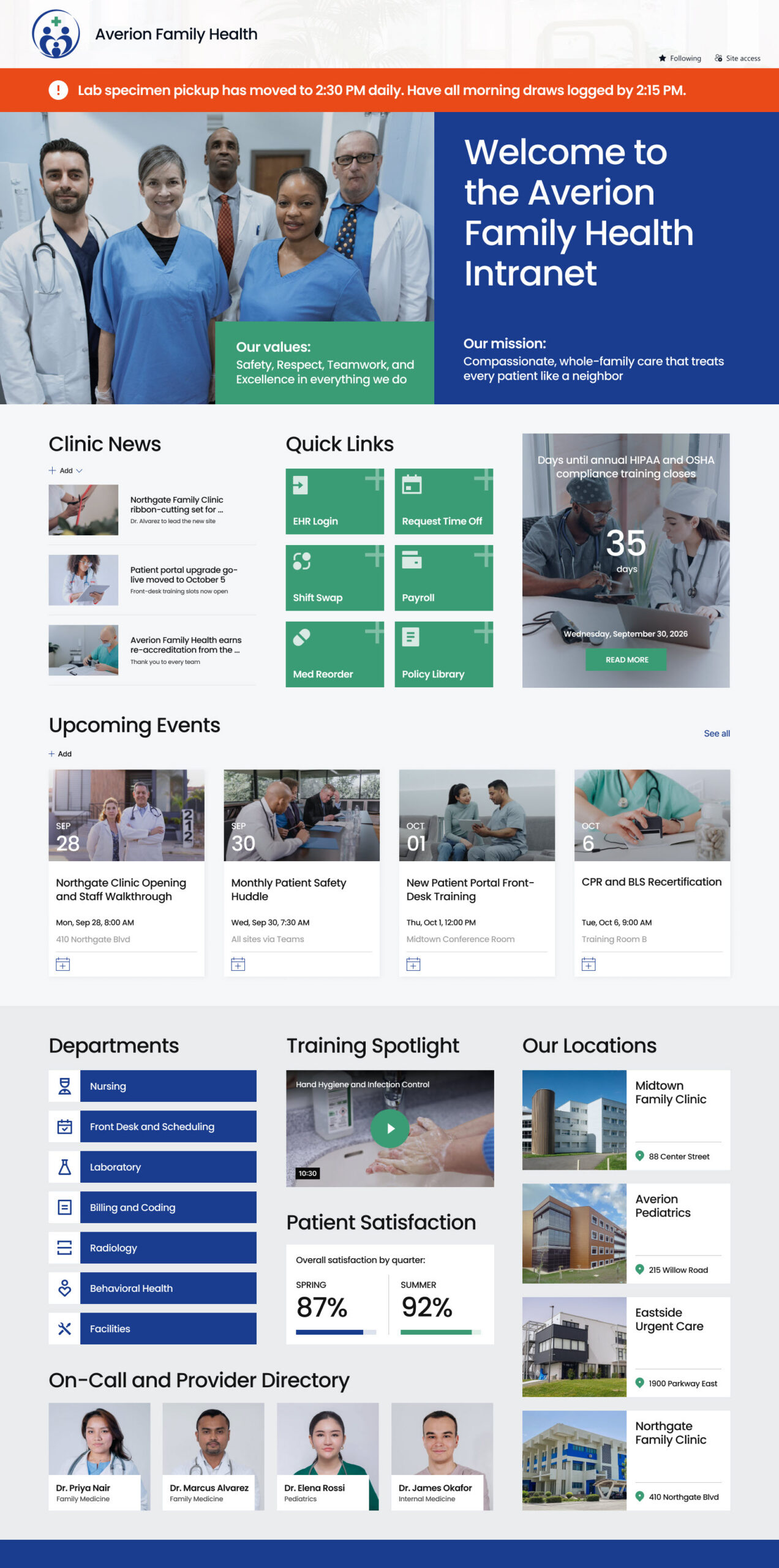 Medical Clinic Intranet Homepage