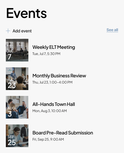Executive Leadership Team Site Calendar