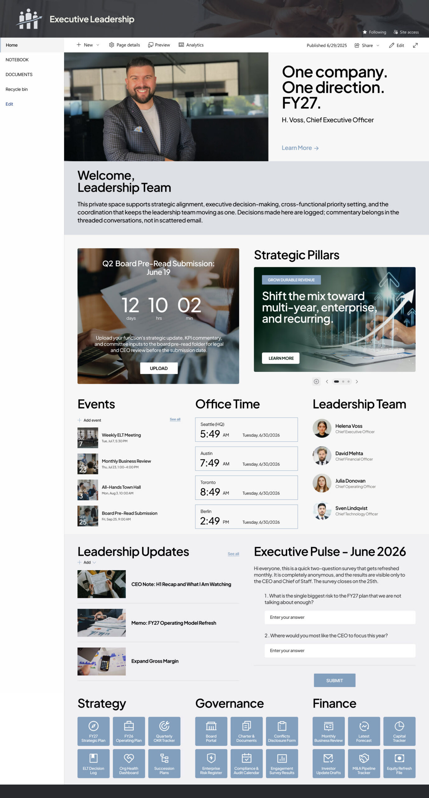 Executive Leadership Team Site Homepage