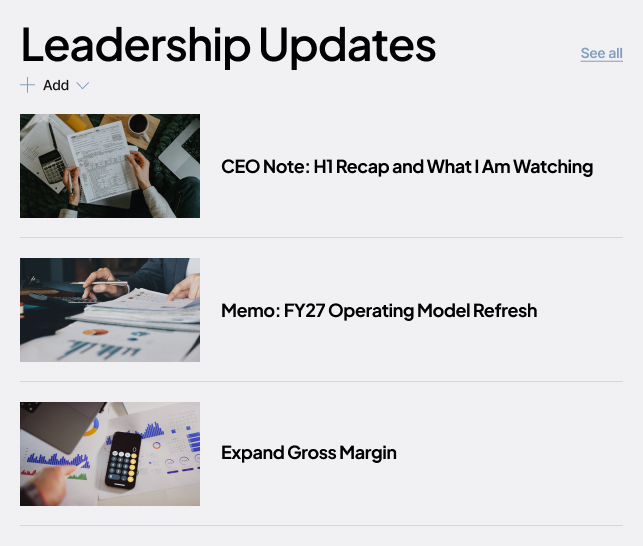 Executive Leadership Team Site News Section