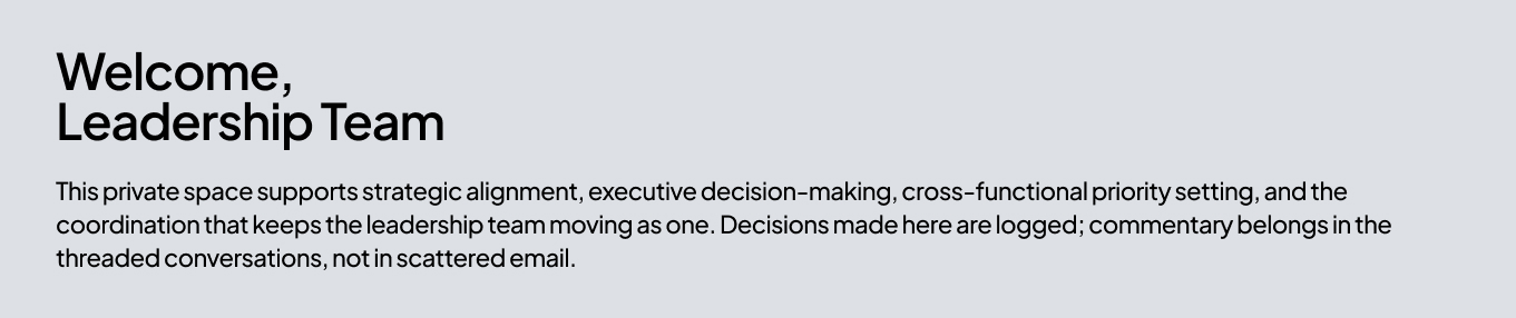 Executive Leadership Team Site Welcome Message