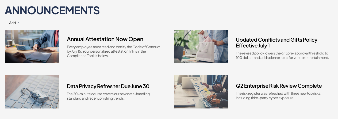 Risk & Compliance Department News Section