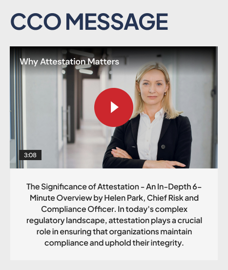 Risk & Compliance Department Video Message from Chief Compliance Officer