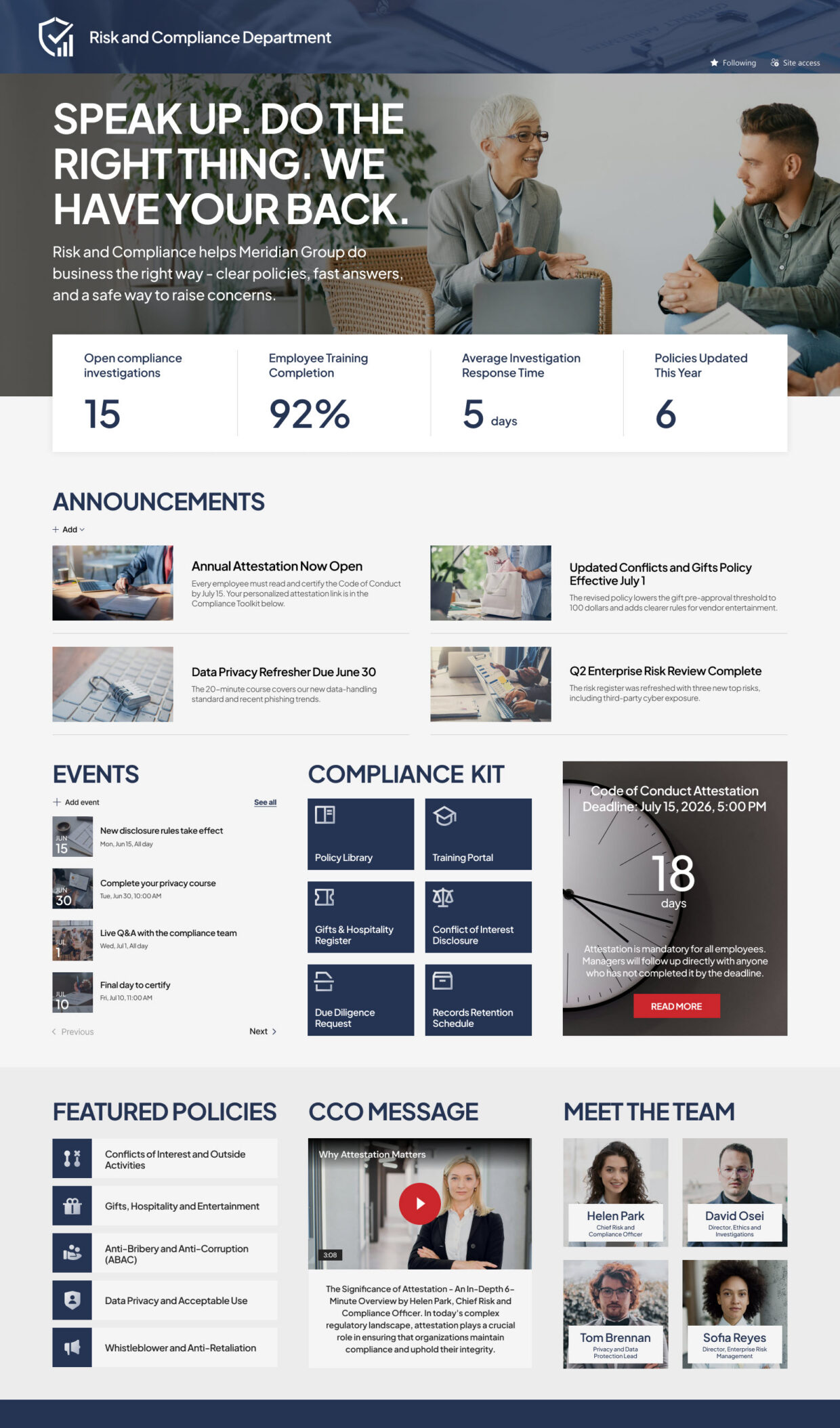 Risk & Compliance Department Homepage