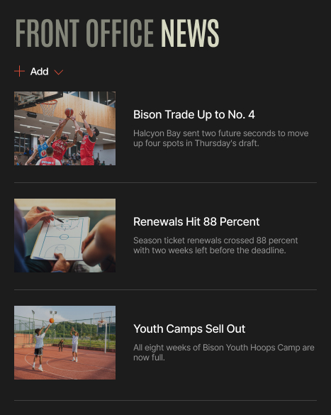 Sports Team Intranet News Section