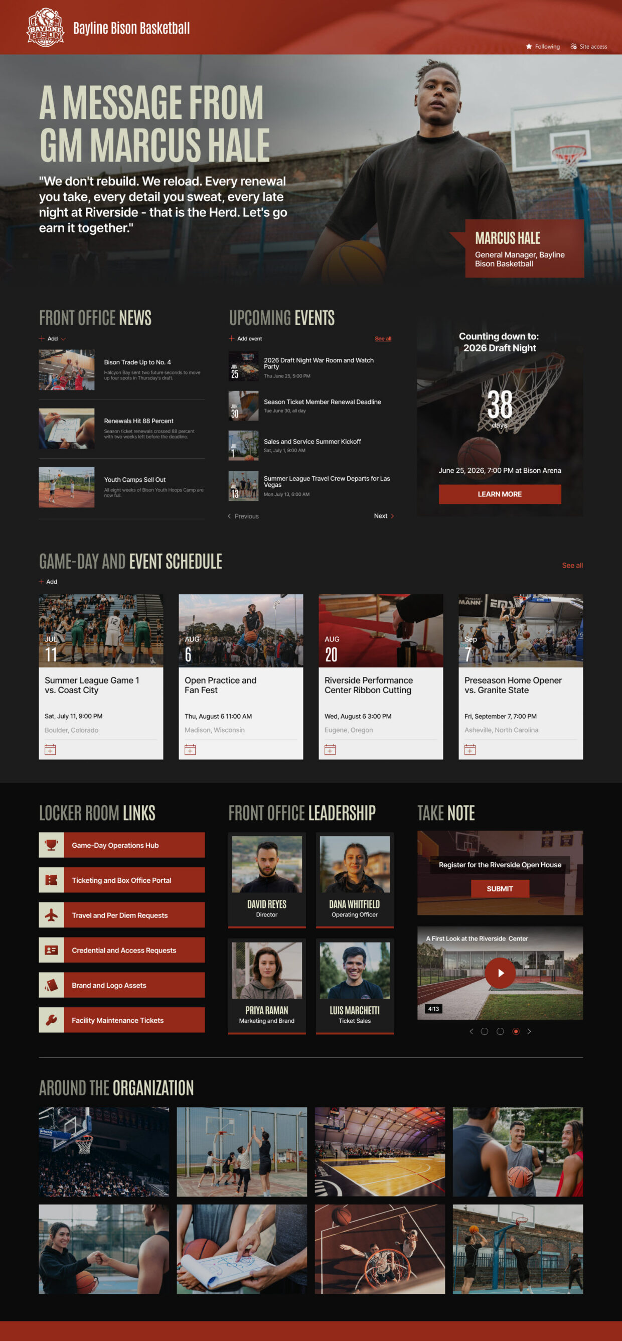 Sports Team Intranet Homepage