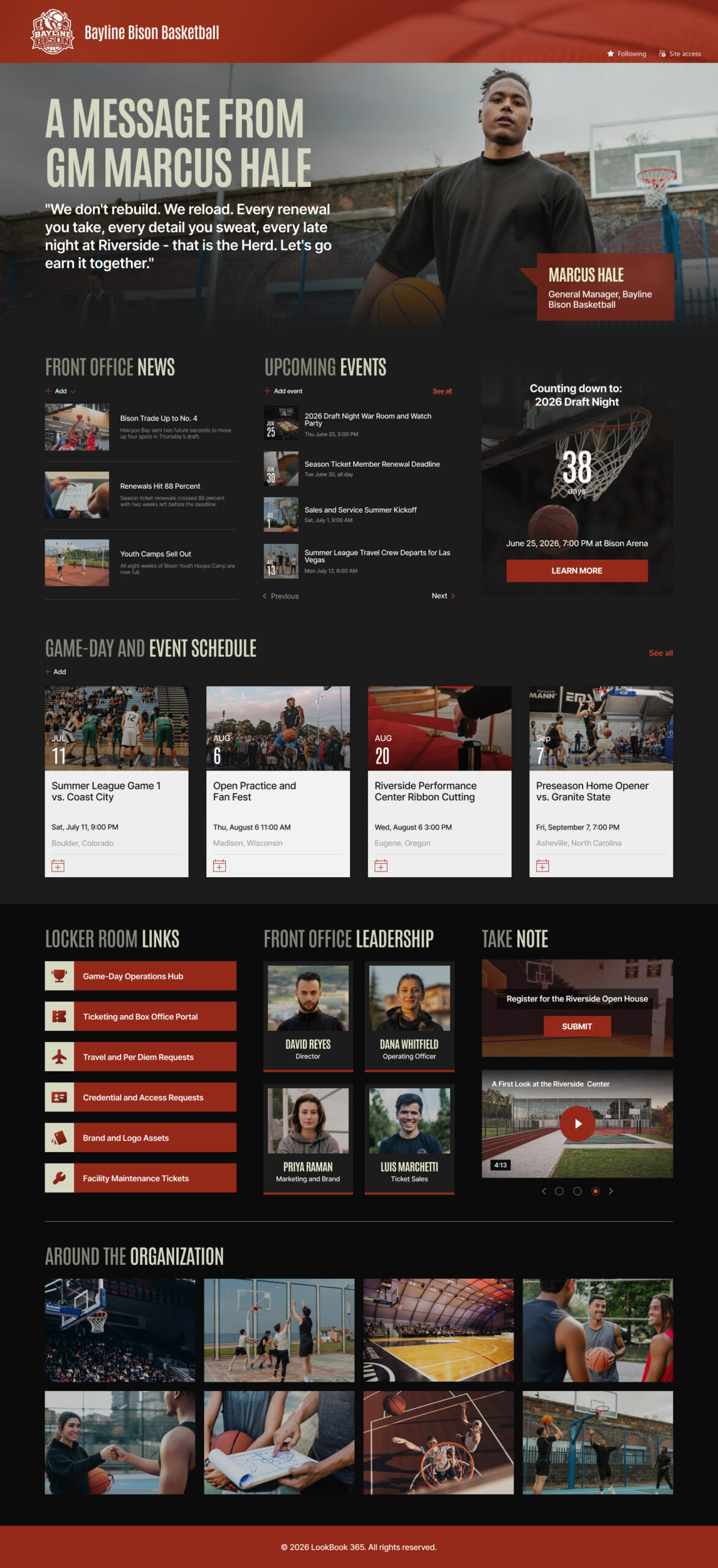 Sports Team Intranet Homepage