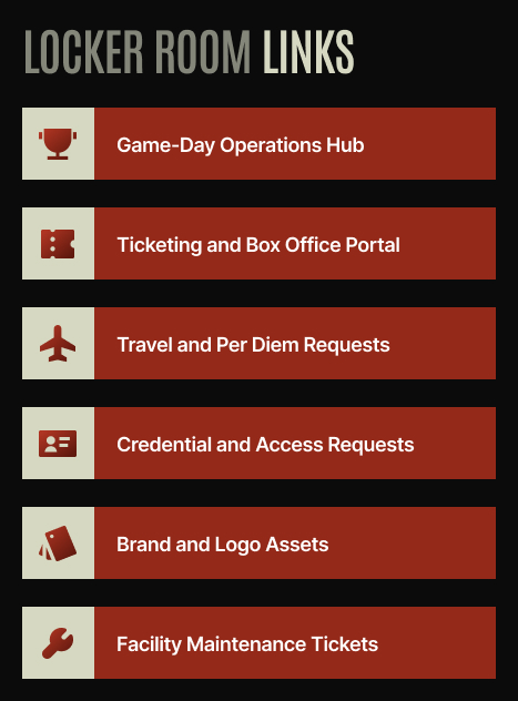 Sports Team Intranet Important Links