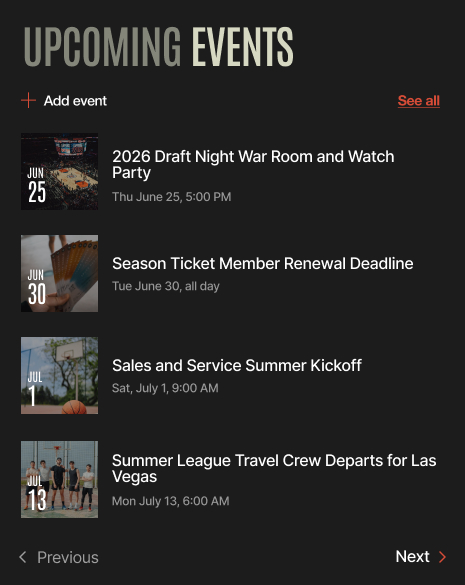 Sports Team Intranet Calendar