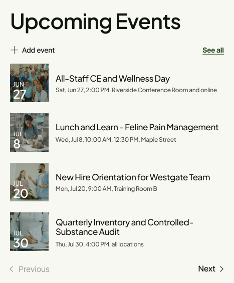 Veterinary Clinic Intranet Events