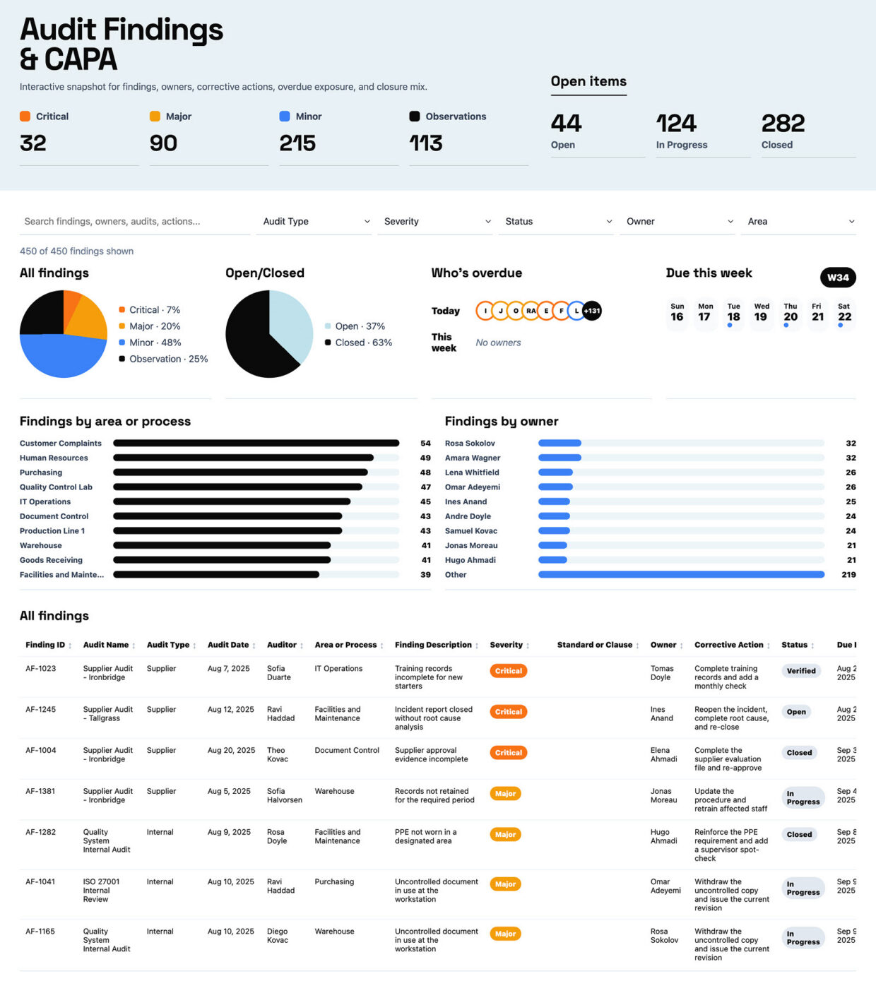 Audit Findings Dashboard Homepage
