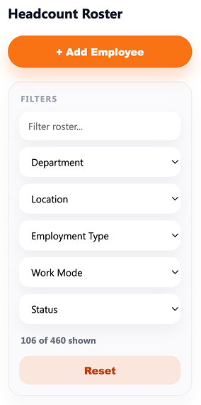 Employee Headcount Dashboard Search Filters