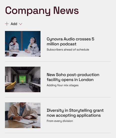 Entertainment/Media Company Intranet News Section