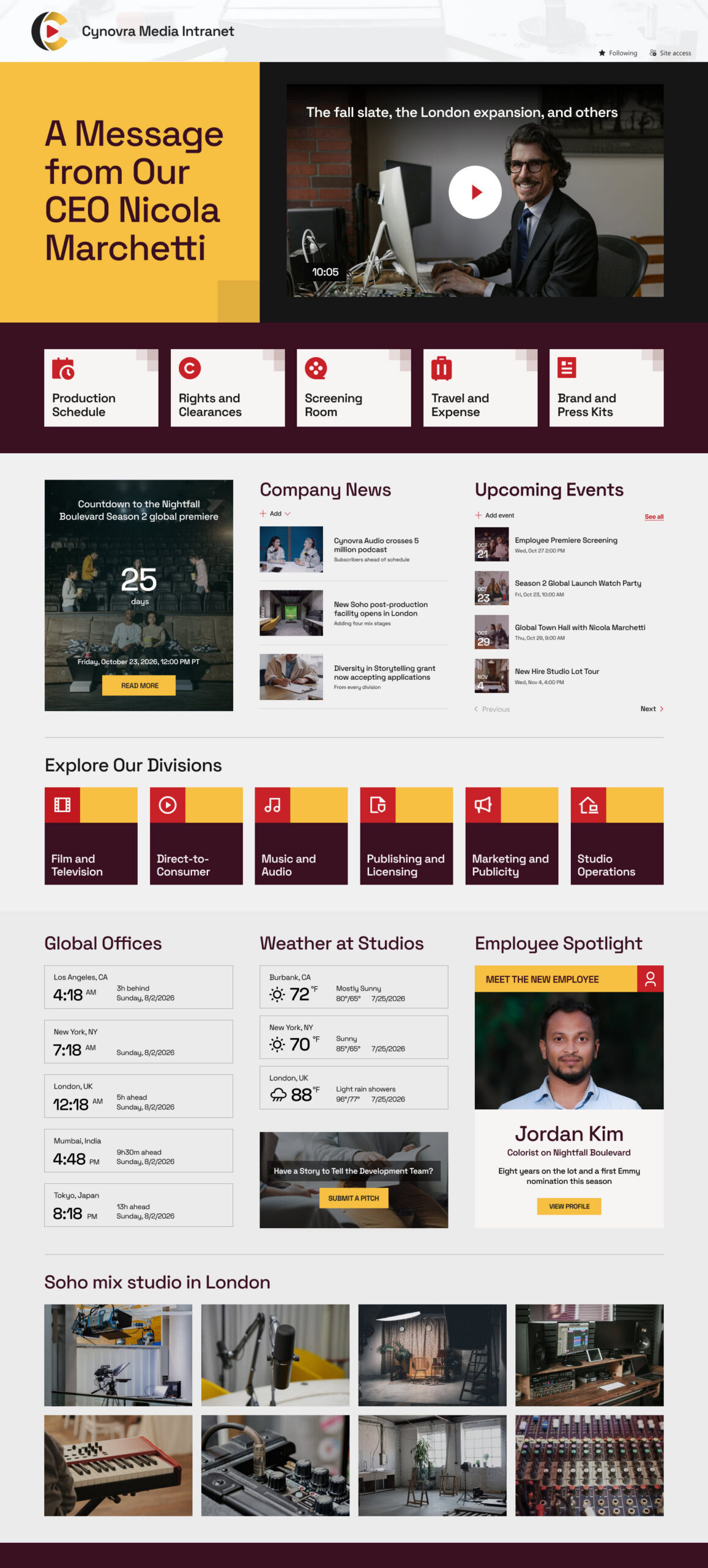 Entertainment/Media Company Intranet Homepage