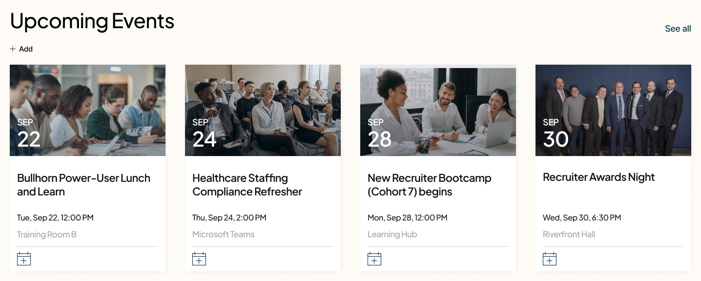 Staffing Agency Intranet Events Calendar