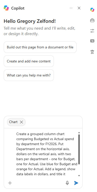 Chart Web Part Settings with Copilot Prompt (Chat Window)