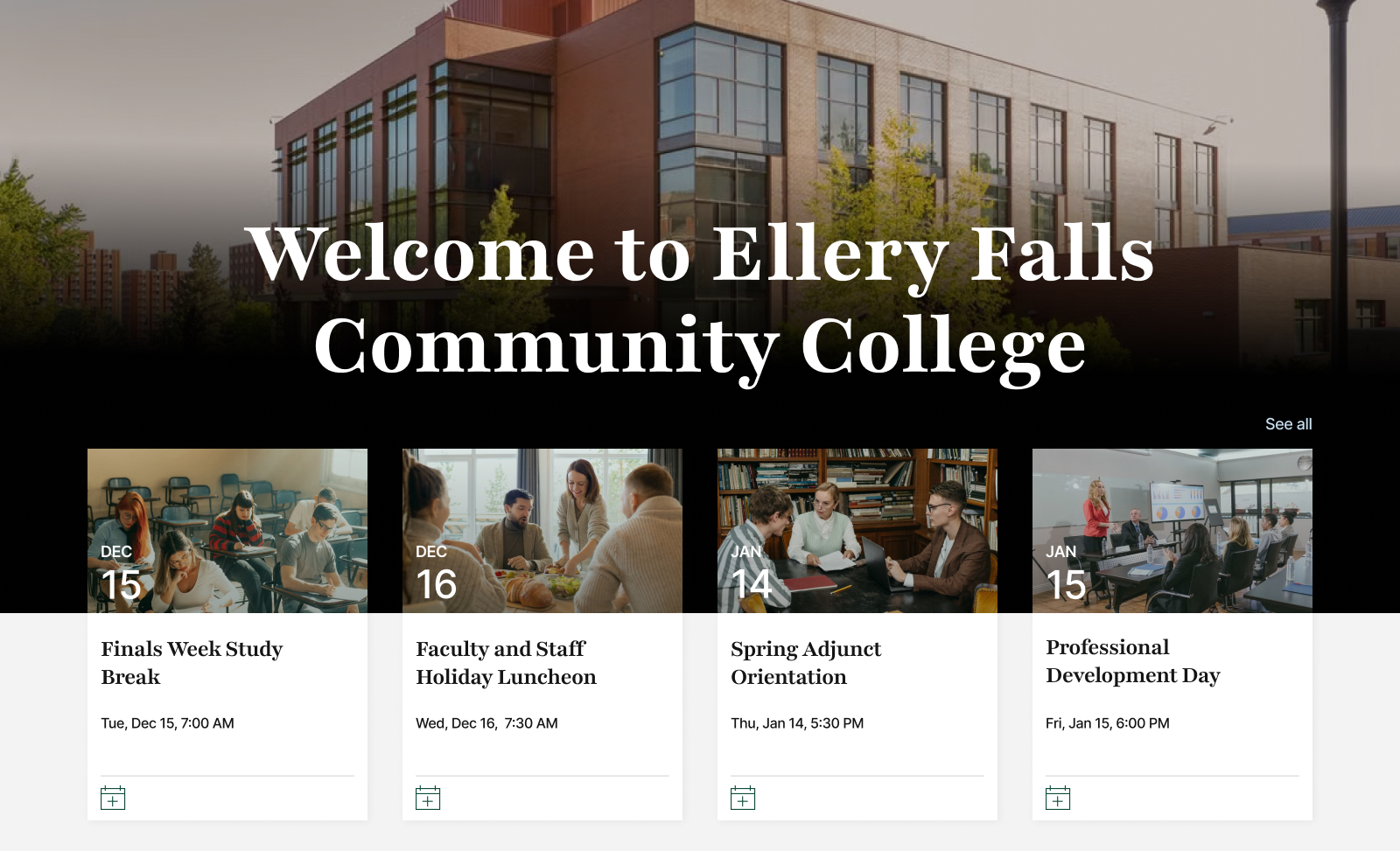 Community College Intranet Hero with Upcoming Events